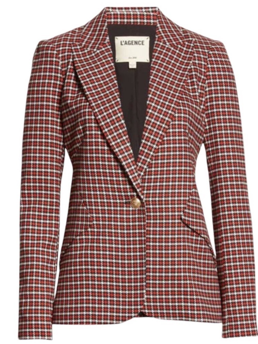 L'AGENCE Chamberlain Check Peaked Lapel Blazer Burnt Sienna
